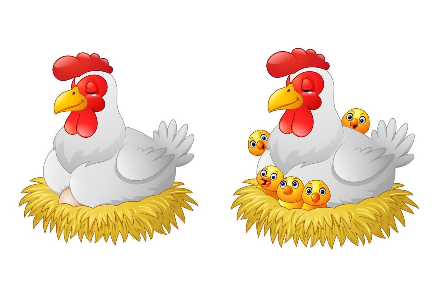 schattig tekenfilm kip zittend in een nest vector