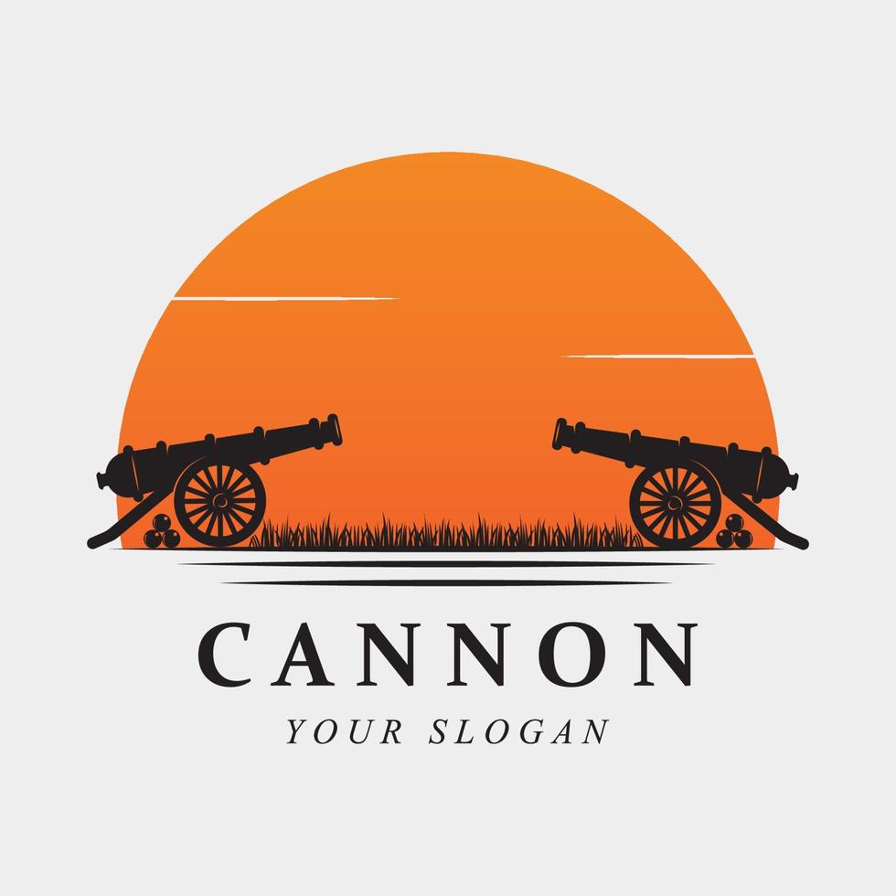 creatief kanon, kanon bal, en artillerie wijnoogst logo met leuze sjabloon vector