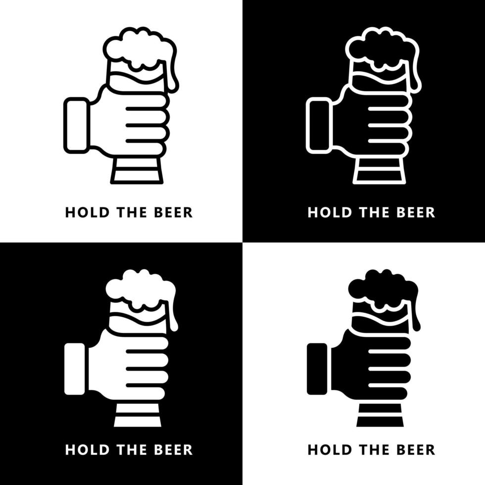 houden bier kop icoon tekenfilm. hand- Holding alcohol drinken symbool vector logo