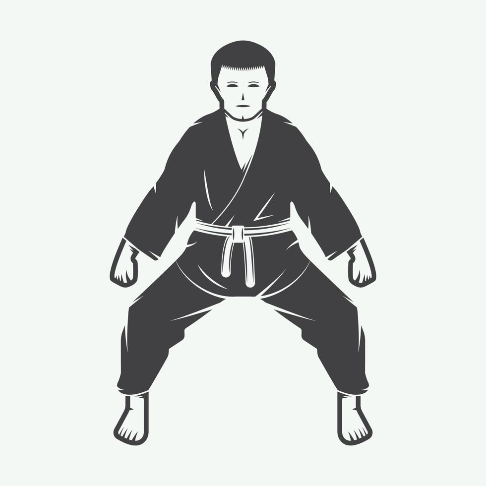 wijnoogst karate of krijgshaftig kunsten logo, embleem, insigne, etiket en ontwerp elementen. vector illustratie