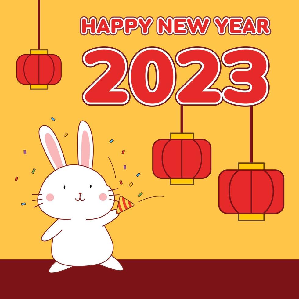 gelukkig nieuw jaar 2023 met schattig konijn tekenfilm. karakter ontwerp. vector illustratie