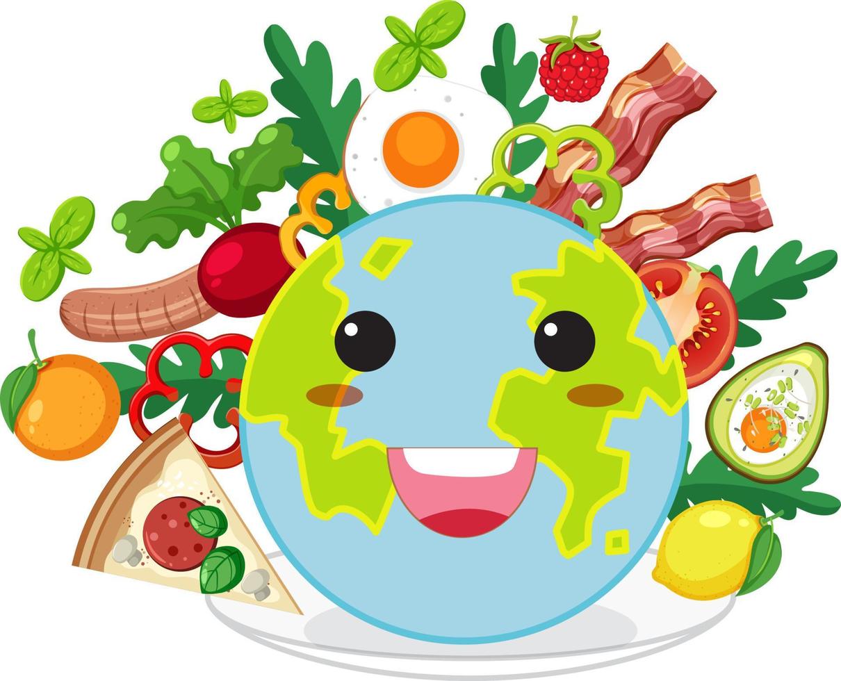 aarde glimlachen met voedsel ingrediënten vector