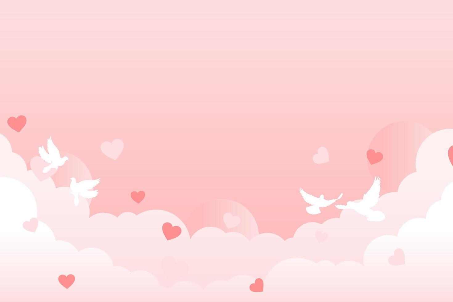 roze Valentijn achtergrond ontwerp met wolk, hart en duif. vector