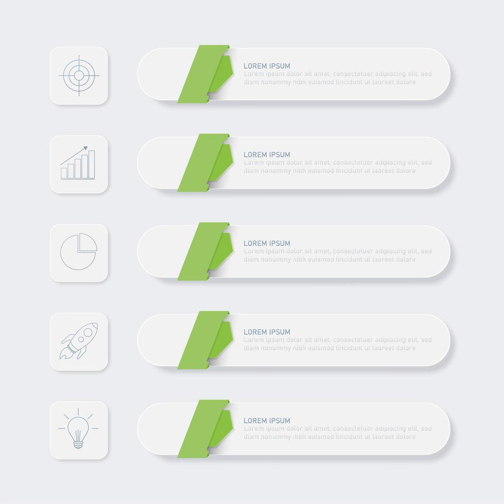 groen en wit 5 stappen zakelijke infographic elementen vector