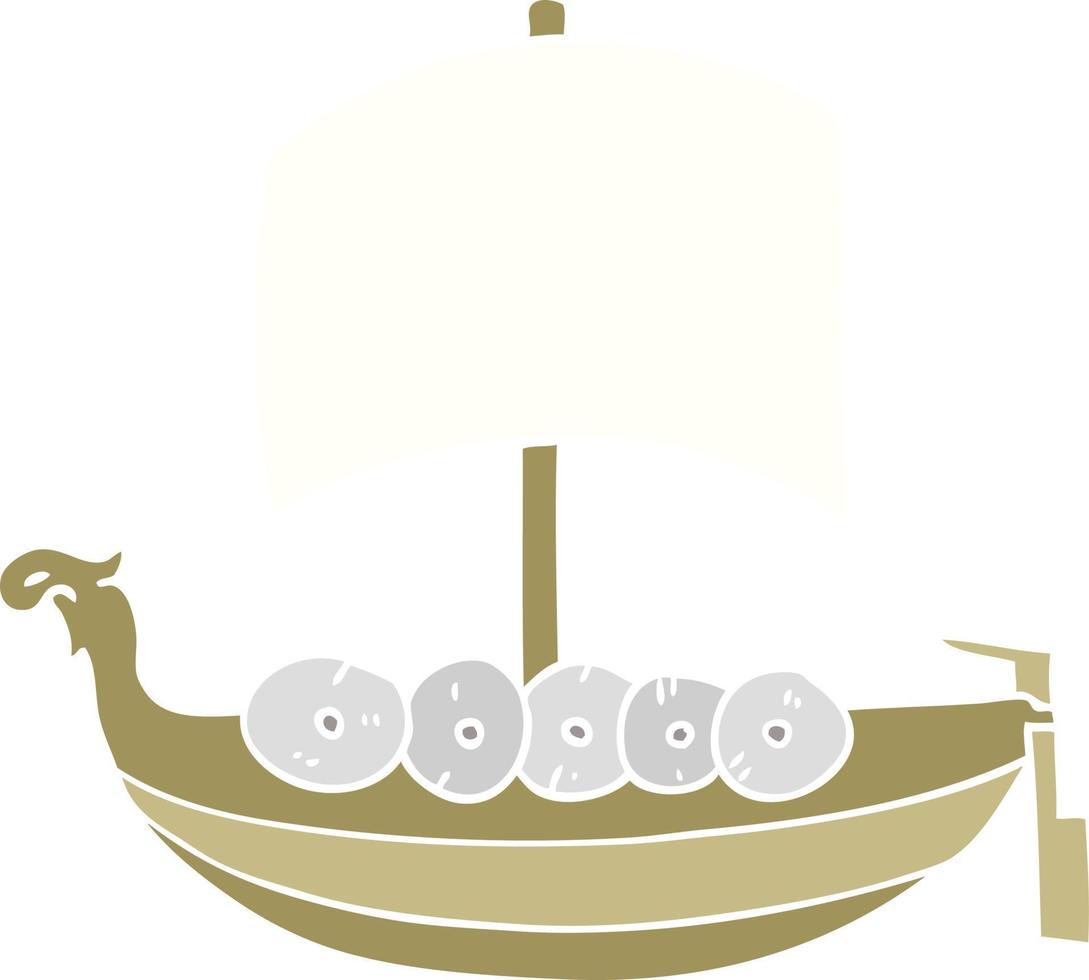 vlak kleur stijl tekenfilm viking boot vector