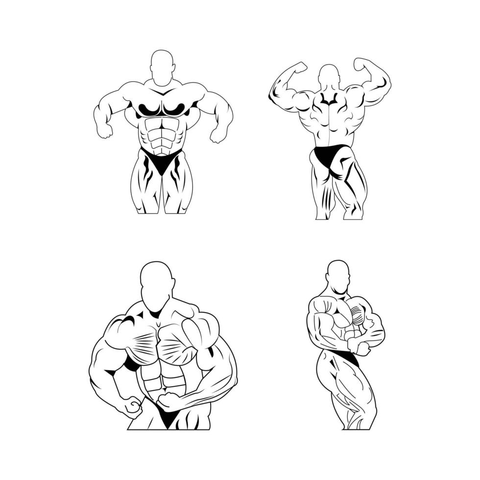 bodybuilder poses geïsoleerd Aan wit achtergrond vector