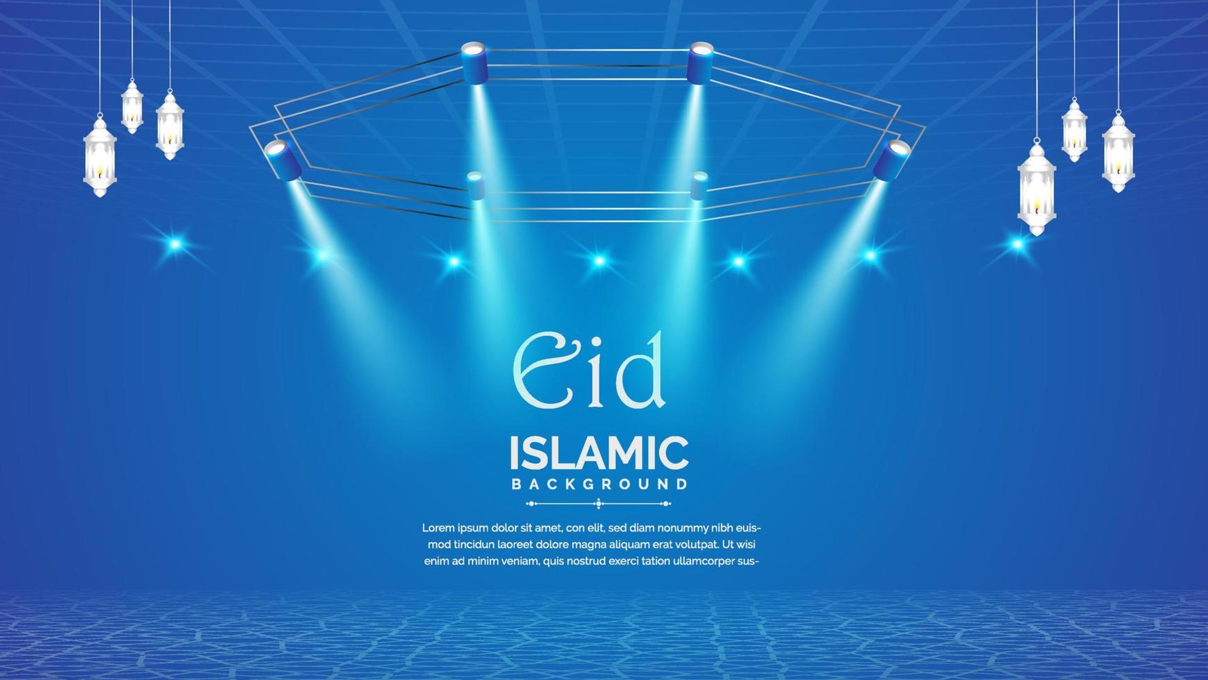 Islamitisch Arabisch blauw luxe achtergrond met verlichting vector