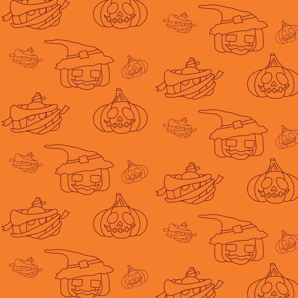 halloween pompoen zwart dun lijn illustratie Aan oranje achtergrond naadloos patroon in vector. halloween achtergrond. vector