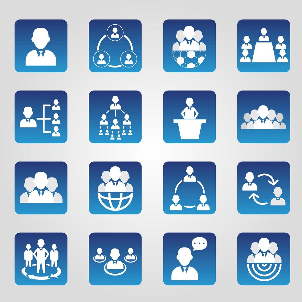 set van 16 eenvoudige human resources iconen vector