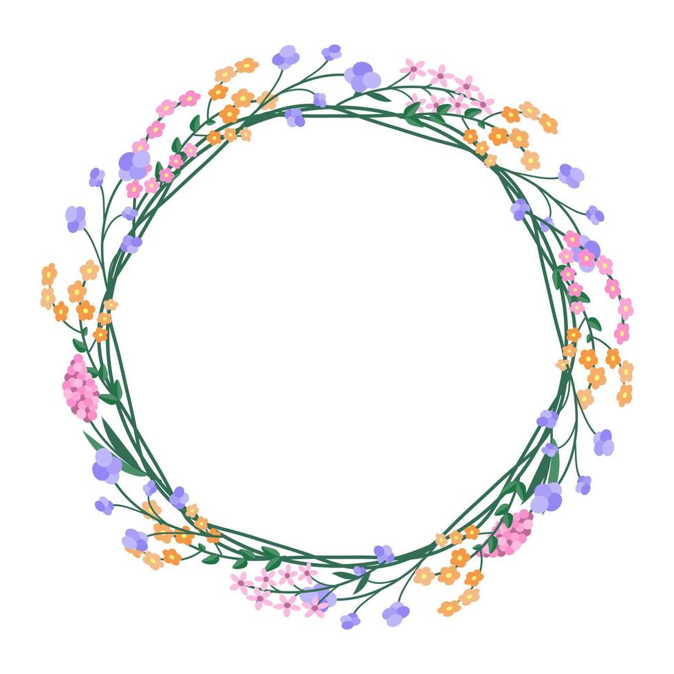 vector ronde bloemen kader van bloemen. geïsoleerd Aan wit. tekenfilm stijl. sjabloon.