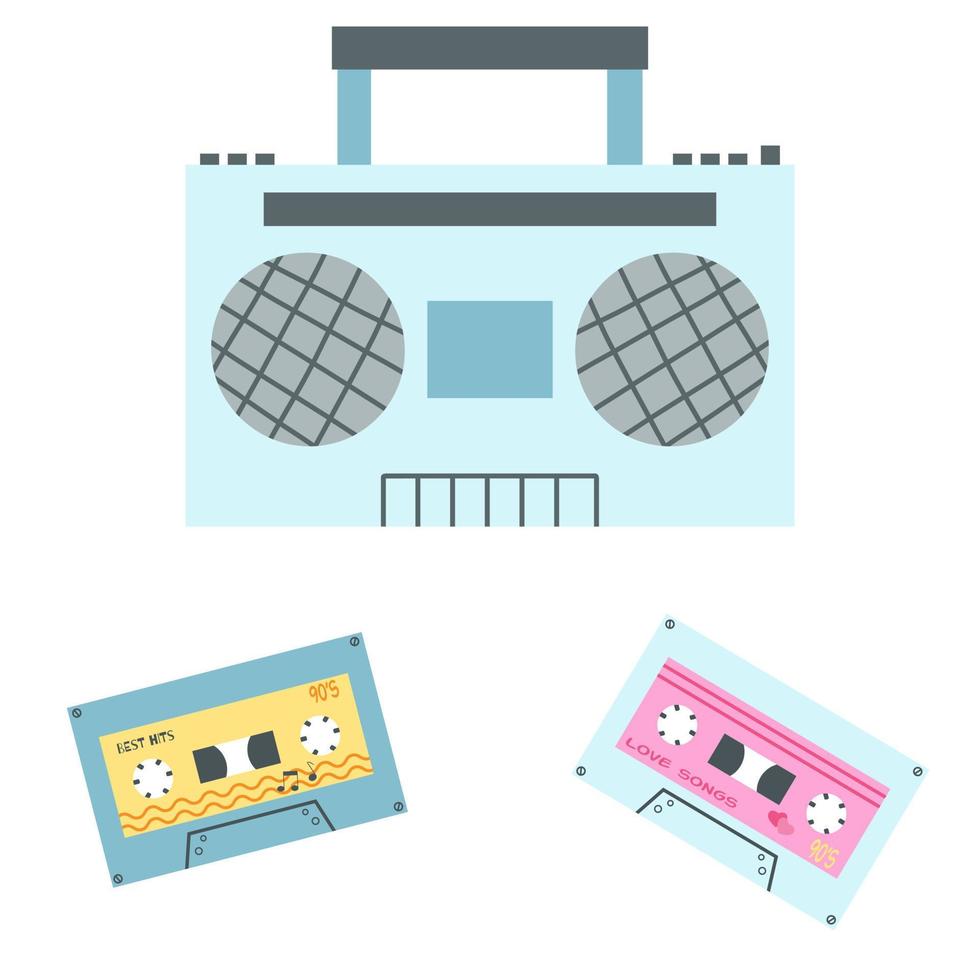 hand- getrokken oud school- stereo radio cassete speler met audio mixtape. vector illustratie van retro portable plakband recorder, boombox icoon voor afdrukken, grafisch tee, poster, nostalgie voor 1990