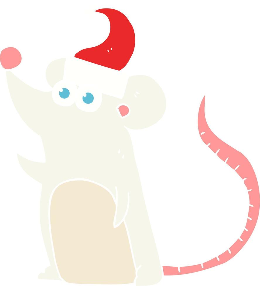 vlak kleur illustratie van een tekenfilm muis Kerstmis hoed vector