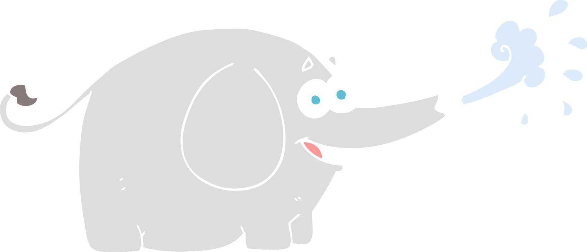 vlak kleur illustratie van een tekenfilm olifant spuiten water vector