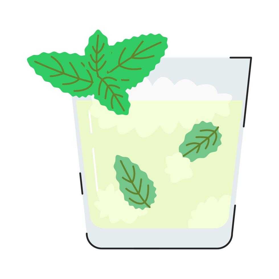 traditioneel Cubaans zomer cocktail. klassiek stempel mojito geïsoleerd Aan wit. populair sterk alcoholisch cocktail versierd met limoen, munt en ijs. tropisch exotisch zoet drankje. vlak vector illustratie