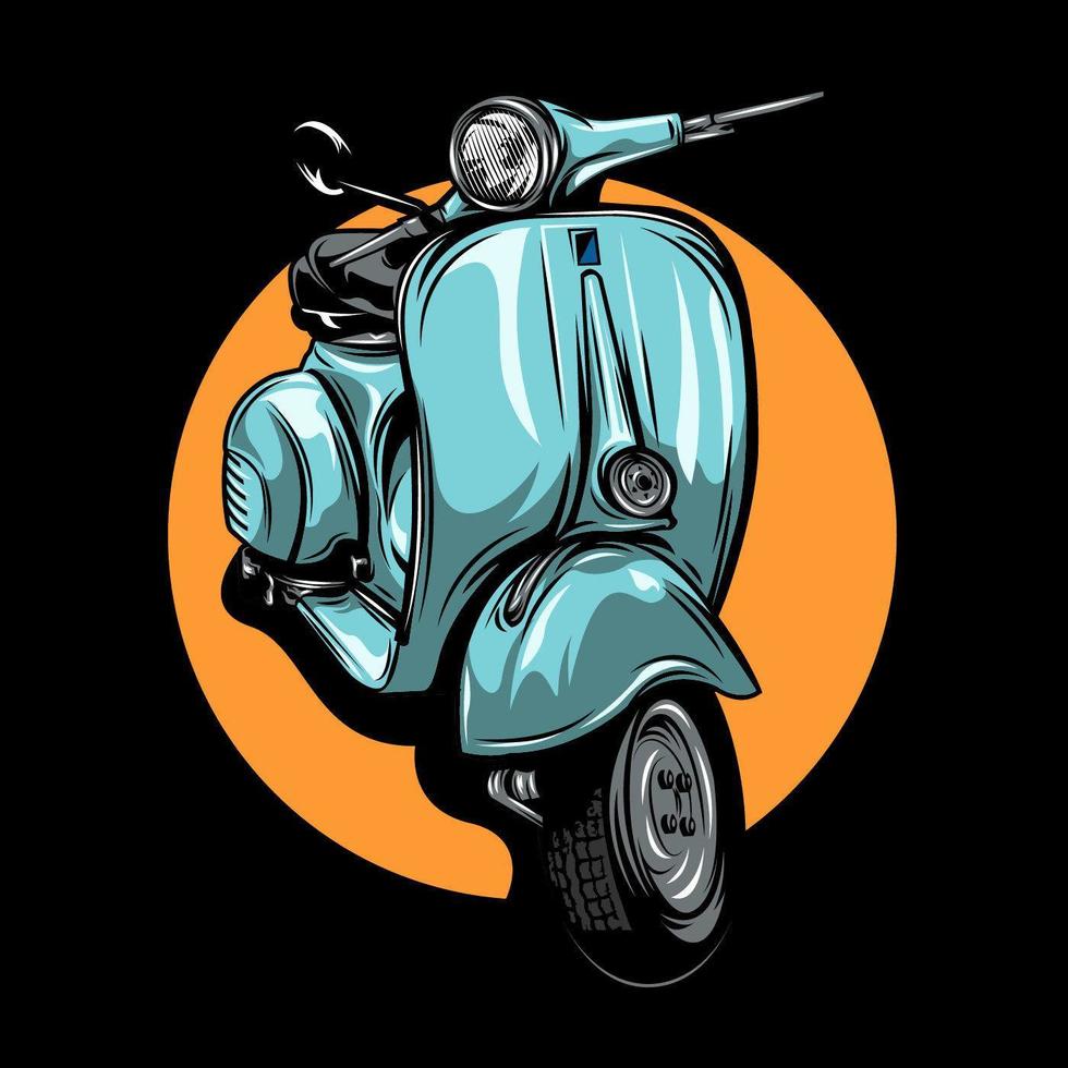vintage lichtblauwe scooter vector