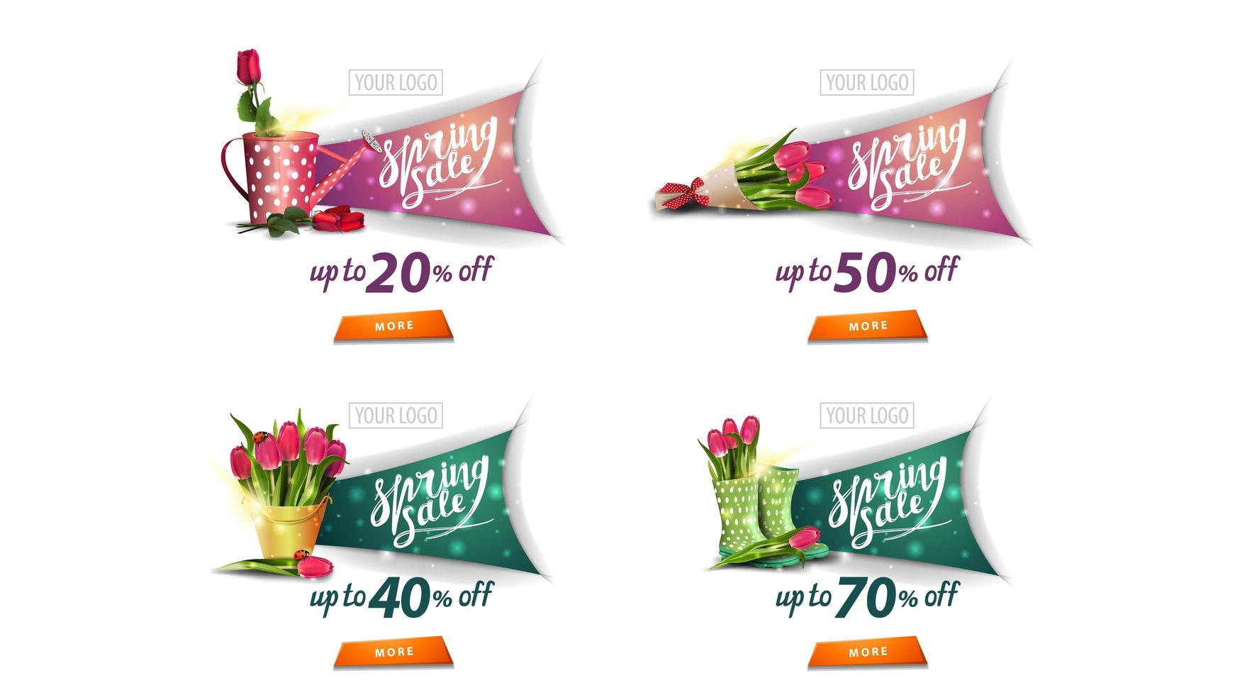 lente verkoop korting banner en knop set vector