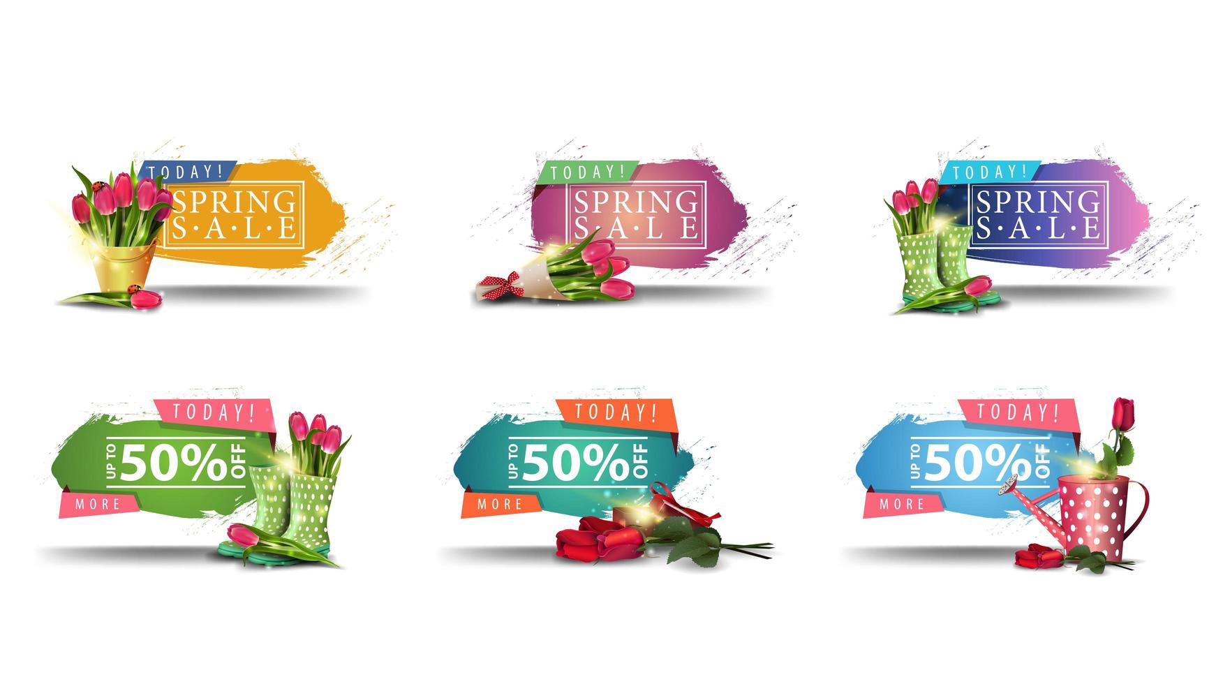 lente verkoop banners met rafelige randen en bloemen vector