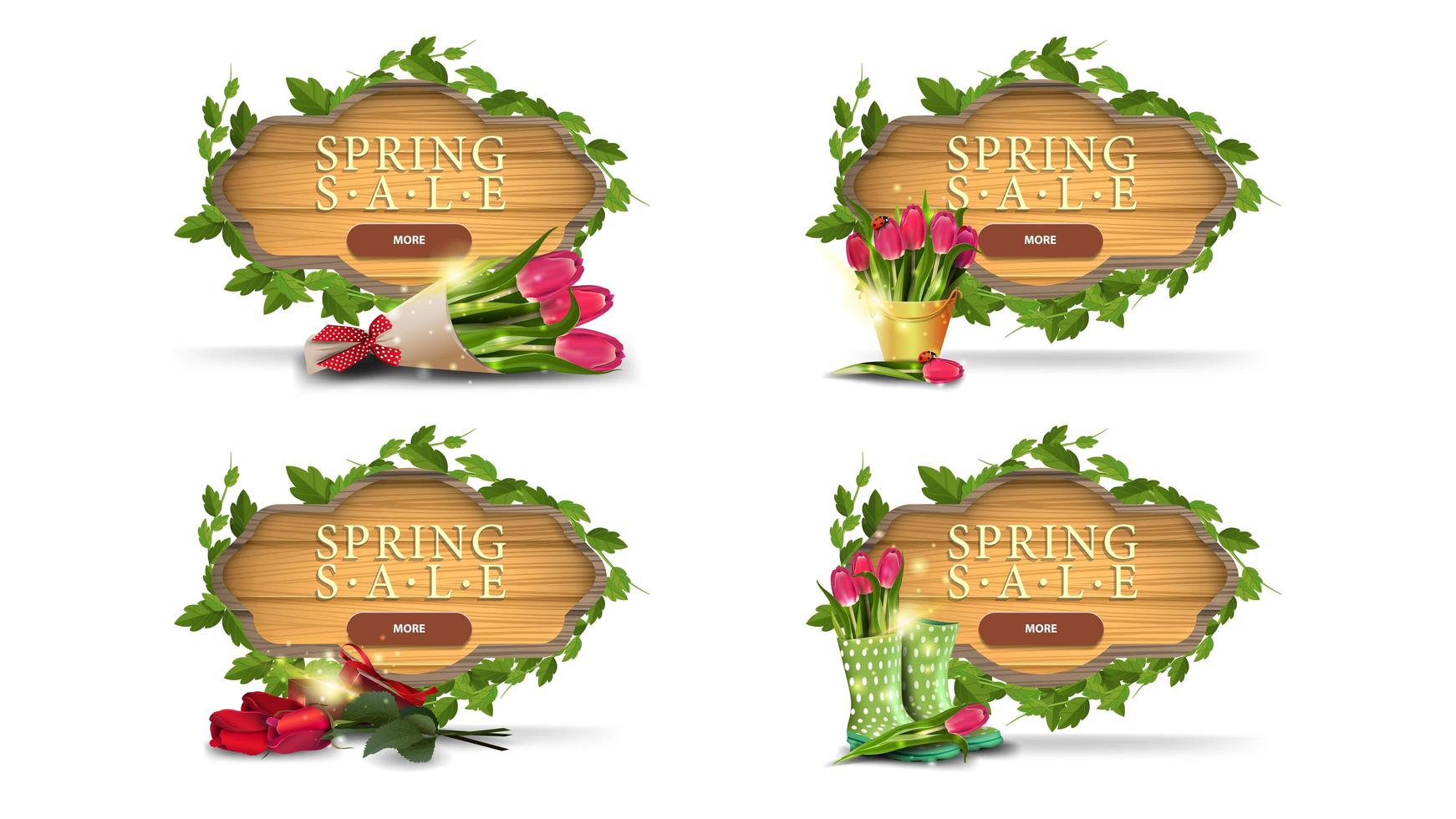 lente verkoop houten frame banners met bladeren vector