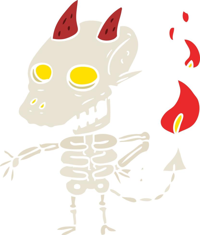 vlak kleur stijl tekenfilm spookachtig skelet demon vector