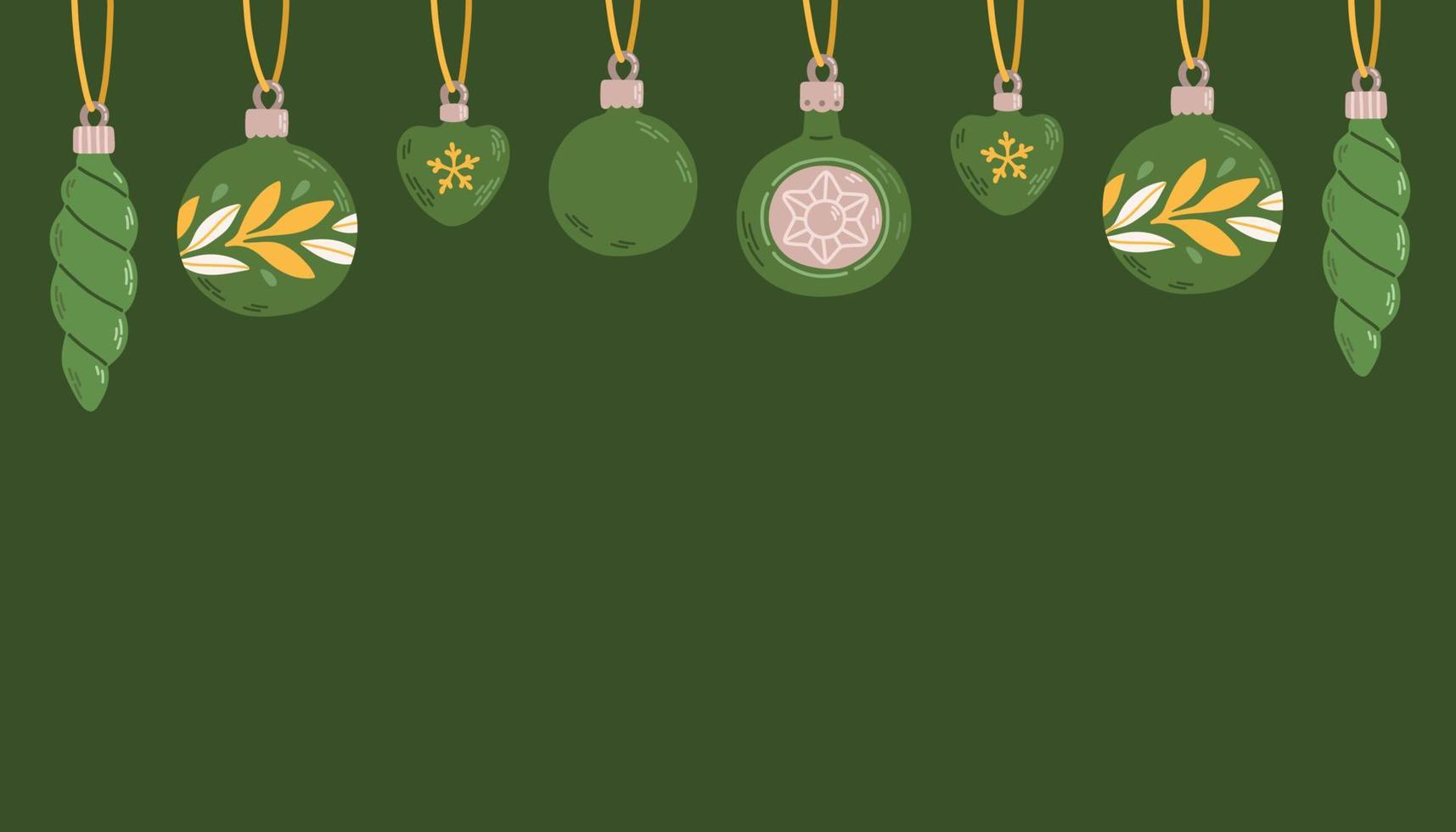 hangende Kerstmis ballen met ornamenten banier vlak ontwerp vector illustratie