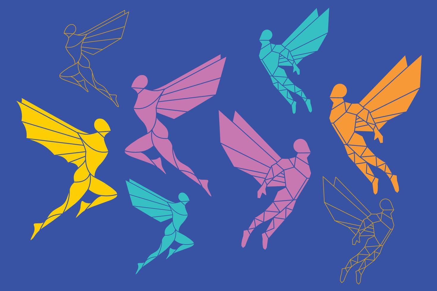 veelhoek stijl Mens vliegend met Vleugels vector illustratie.