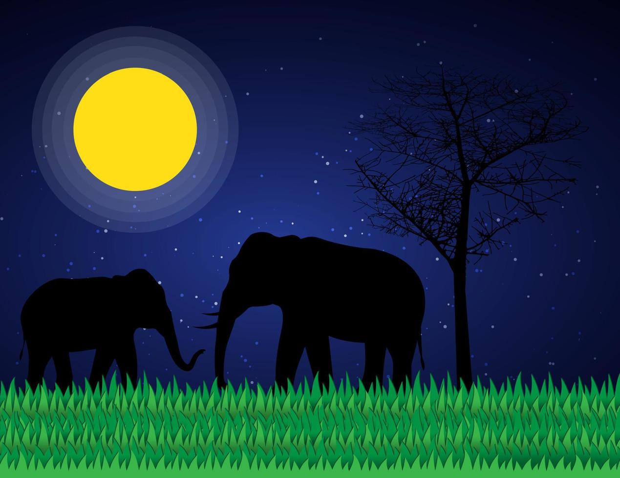 olifant silhouetten Bij nacht vector