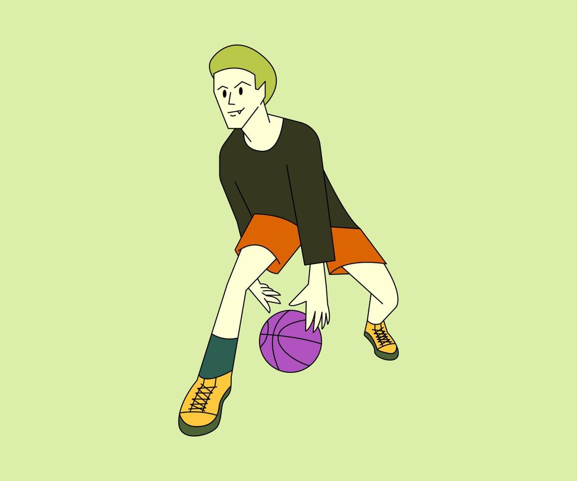 jongen spelen basketbal illustratie vlak ontwerp vector