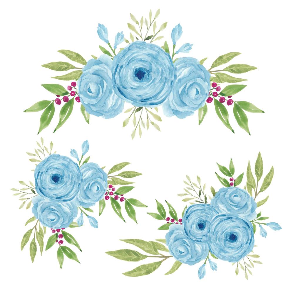 aquarel handgeschilderde blauw roze bloemboeket collectie vector