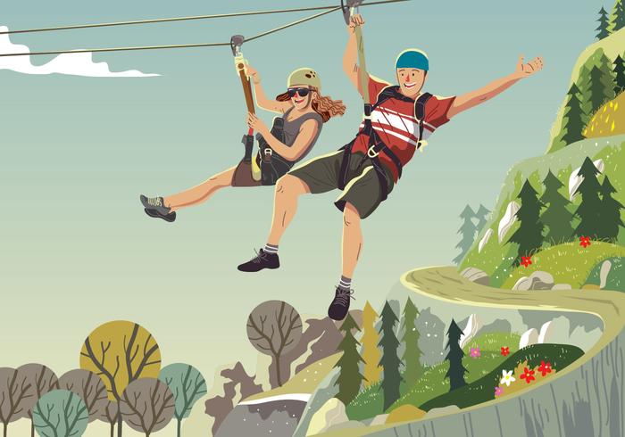 Rijden Op Een Zipline vector