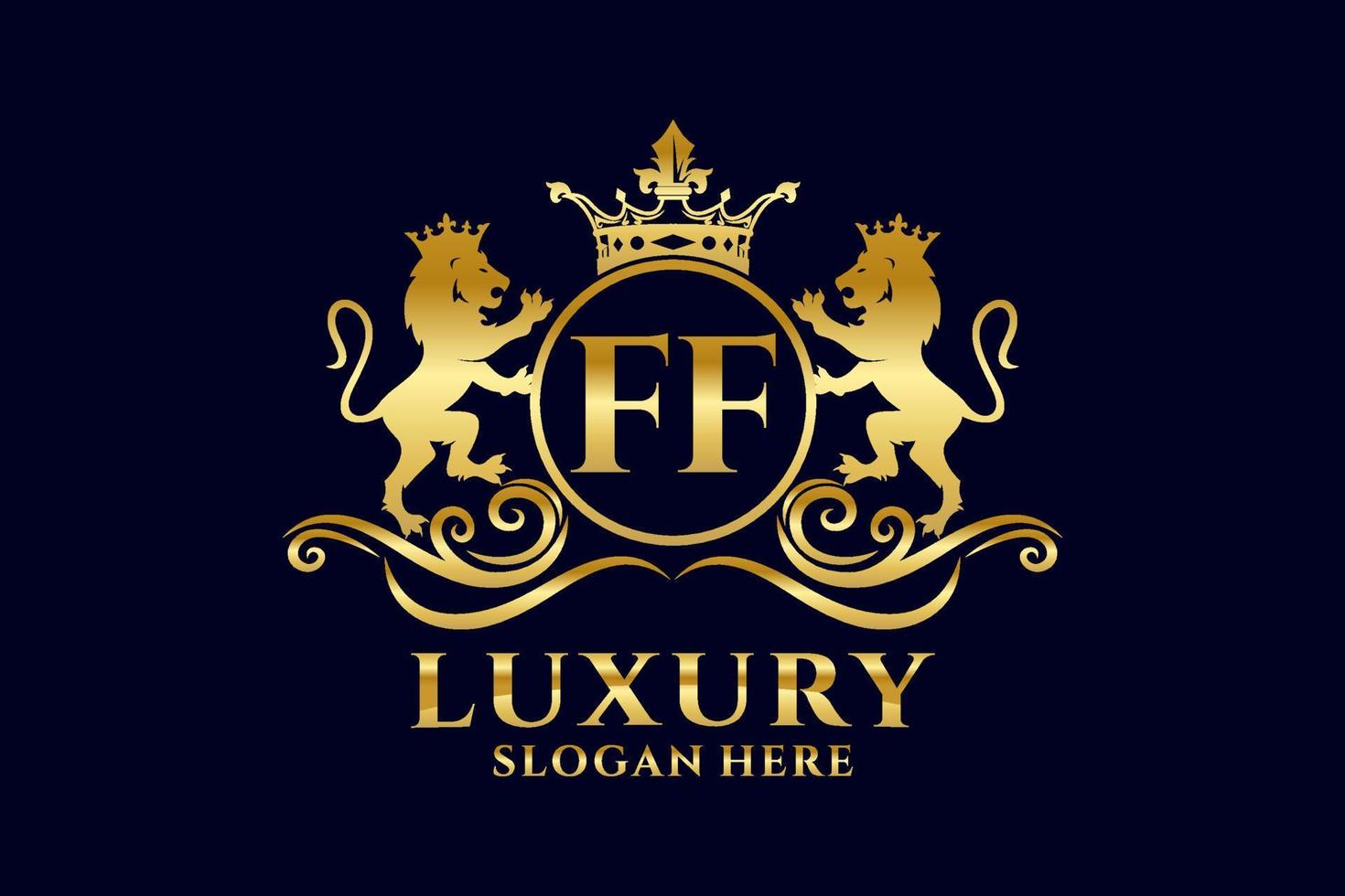 eerste ff brief leeuw Koninklijk luxe logo sjabloon in vector kunst voor luxueus branding projecten en andere vector illustratie.