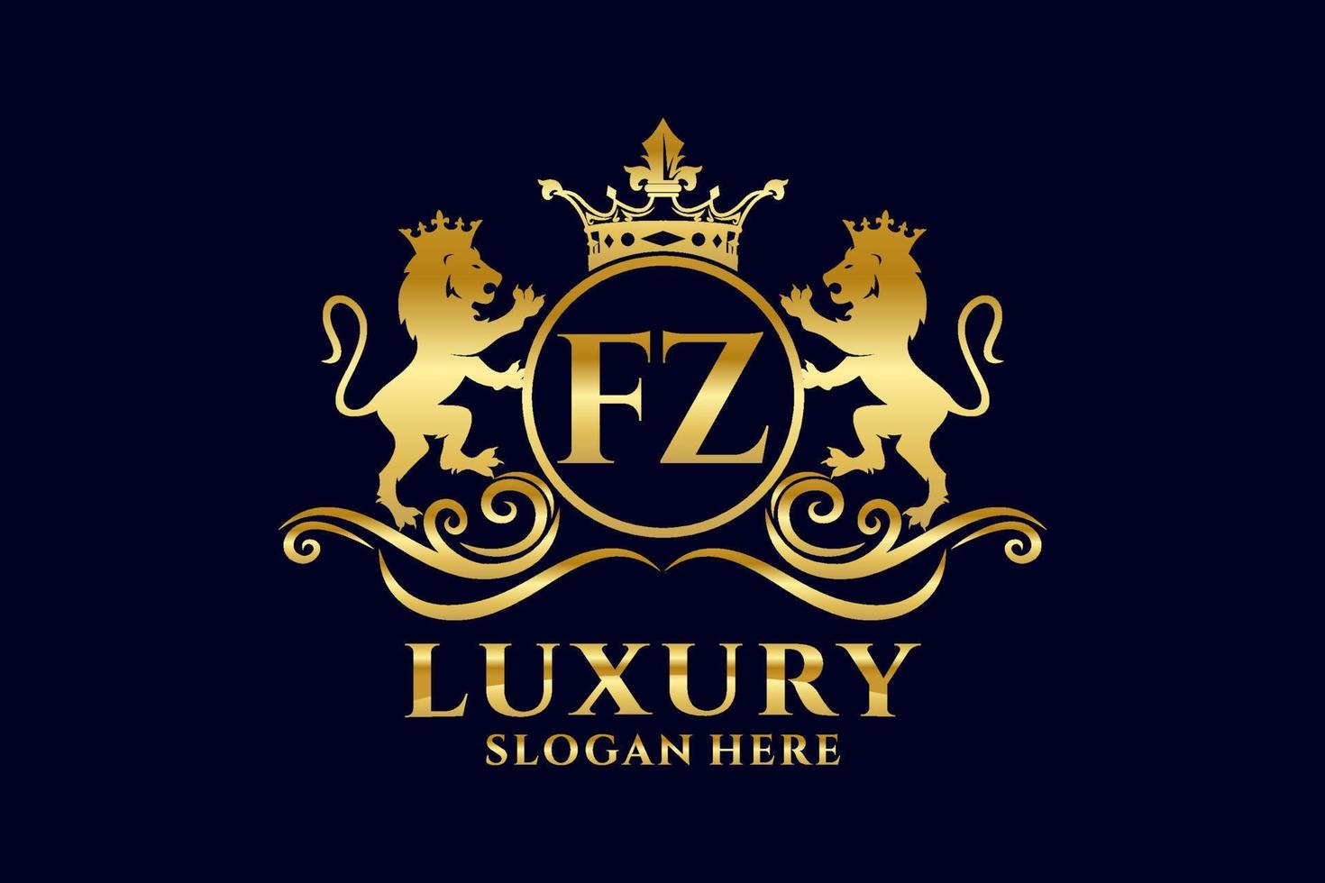 eerste fz brief leeuw Koninklijk luxe logo sjabloon in vector kunst voor luxueus branding projecten en andere vector illustratie.