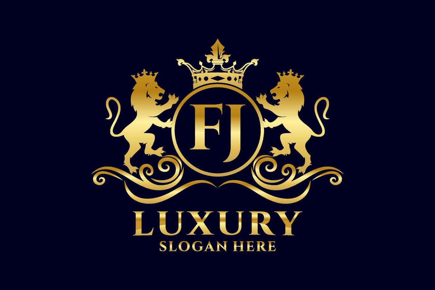 eerste fj brief leeuw Koninklijk luxe logo sjabloon in vector kunst voor luxueus branding projecten en andere vector illustratie.