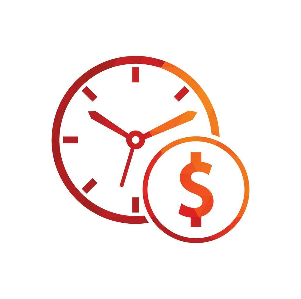 tijd dollar logo ontwerp sjabloon icoon. tijd is geld concept, klok en munt. vector