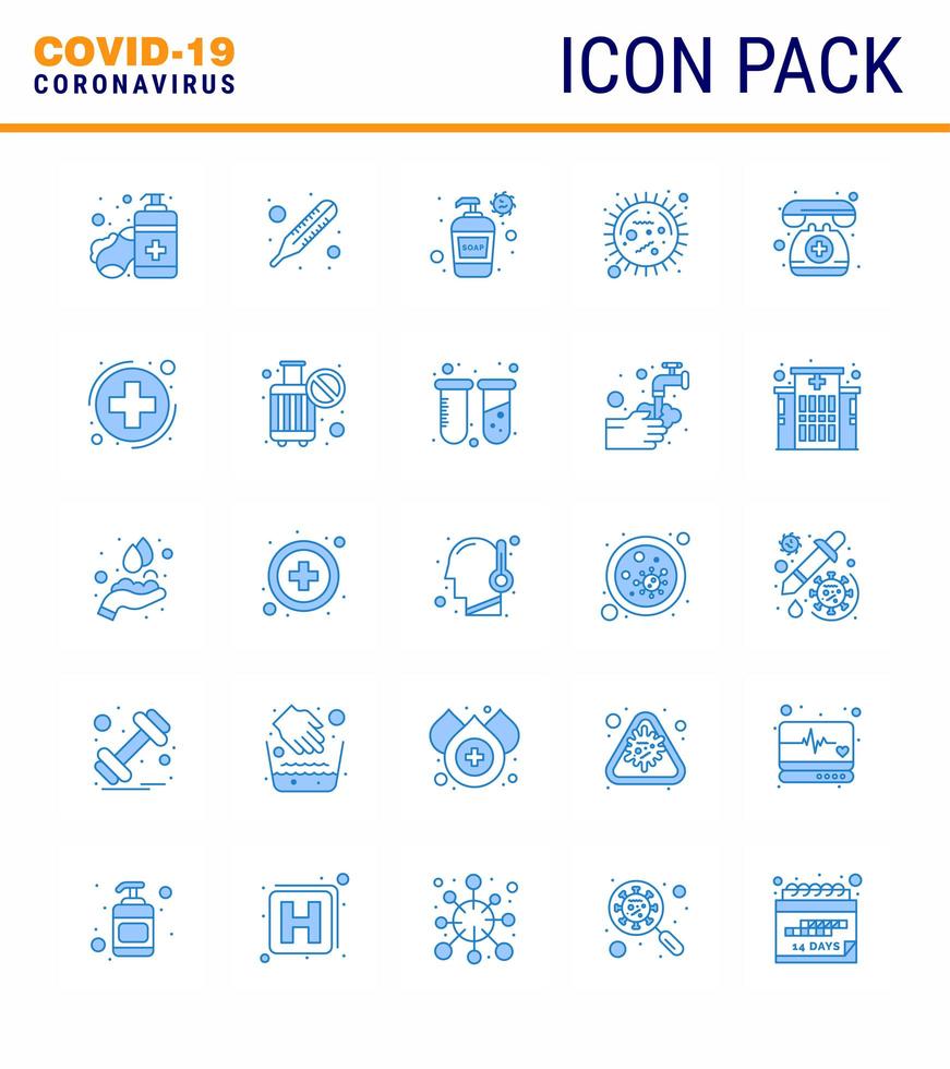 blauw coronavirus icon pack inclusief kalender vector