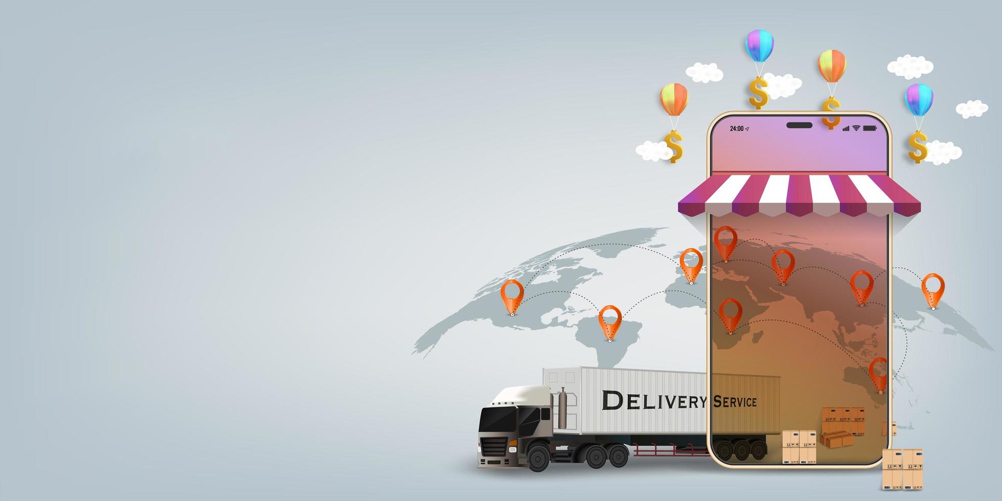 logistiek online mobiel snel verschepend concept vector