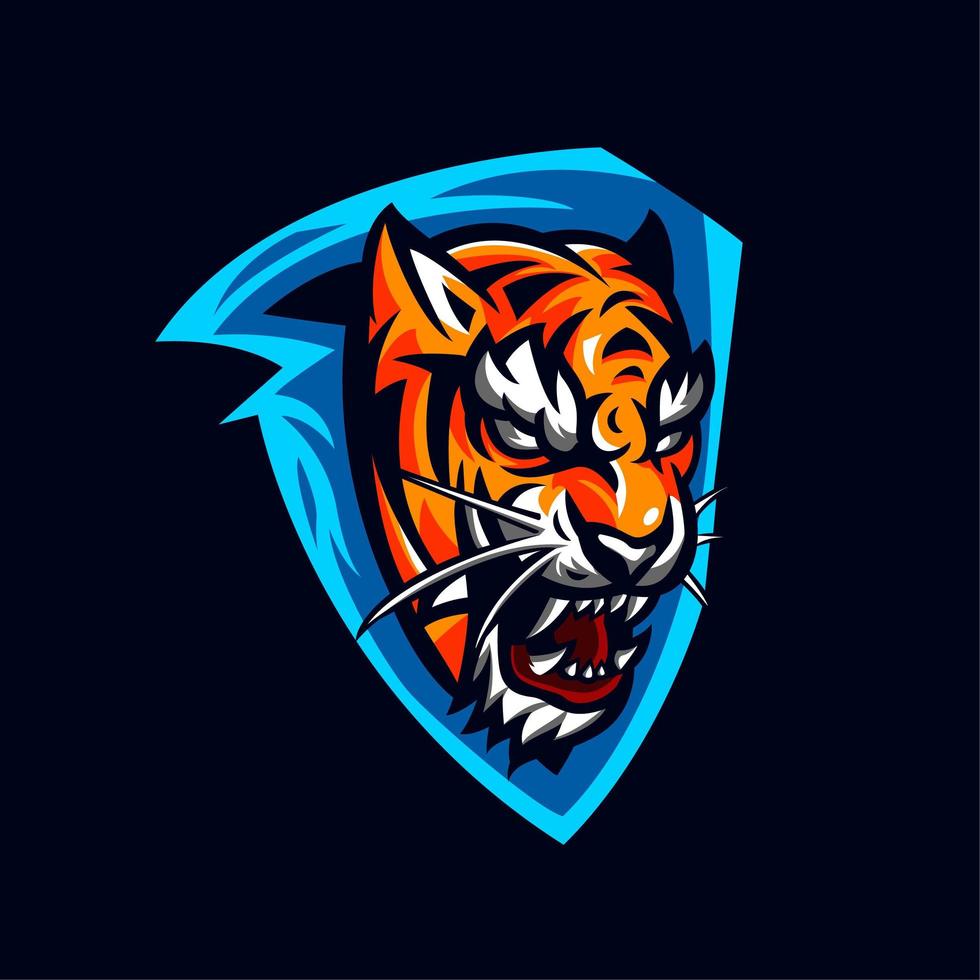 tijgerkop op blauw schildontwerp vector