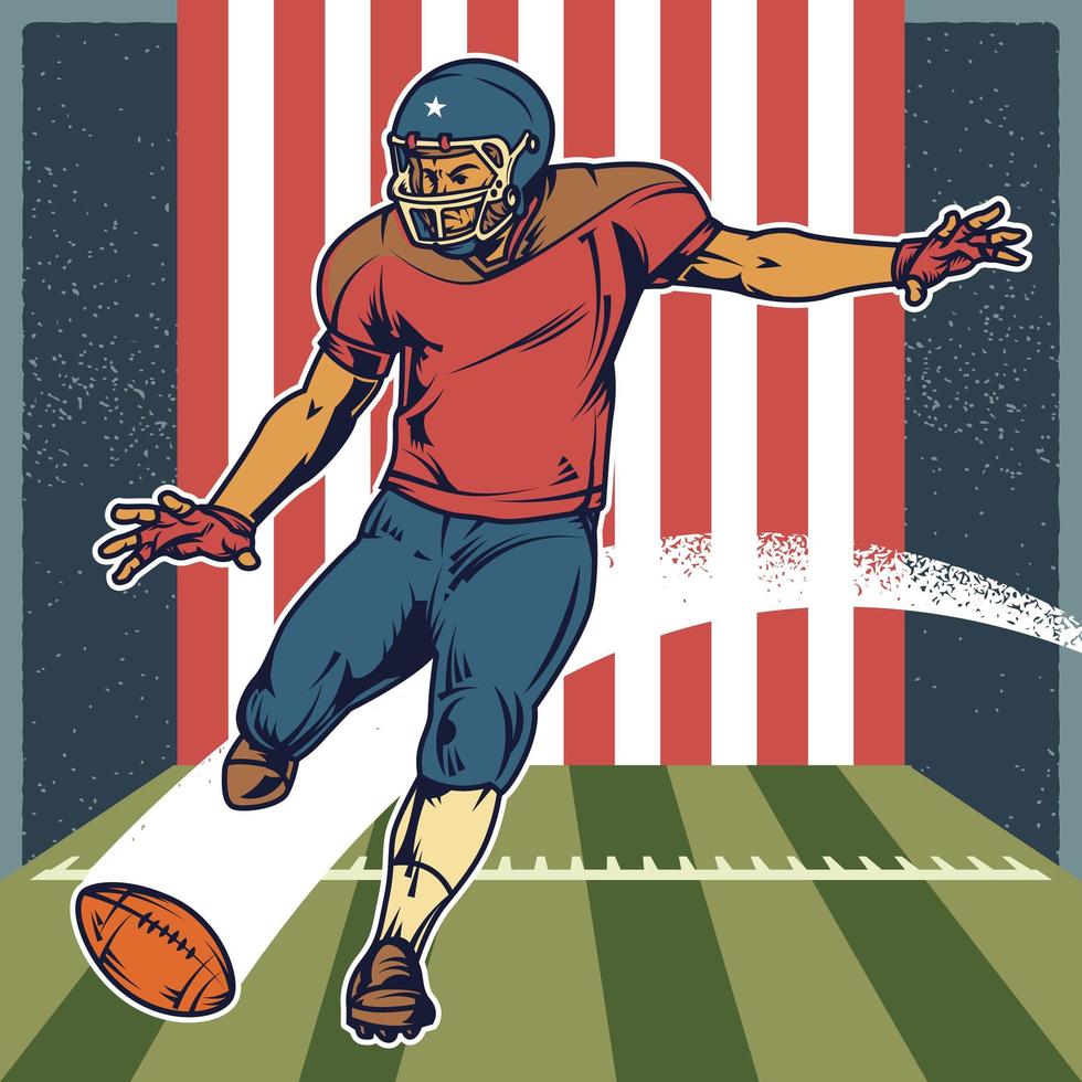 retro Amerikaanse voetballer bal schoppen vector