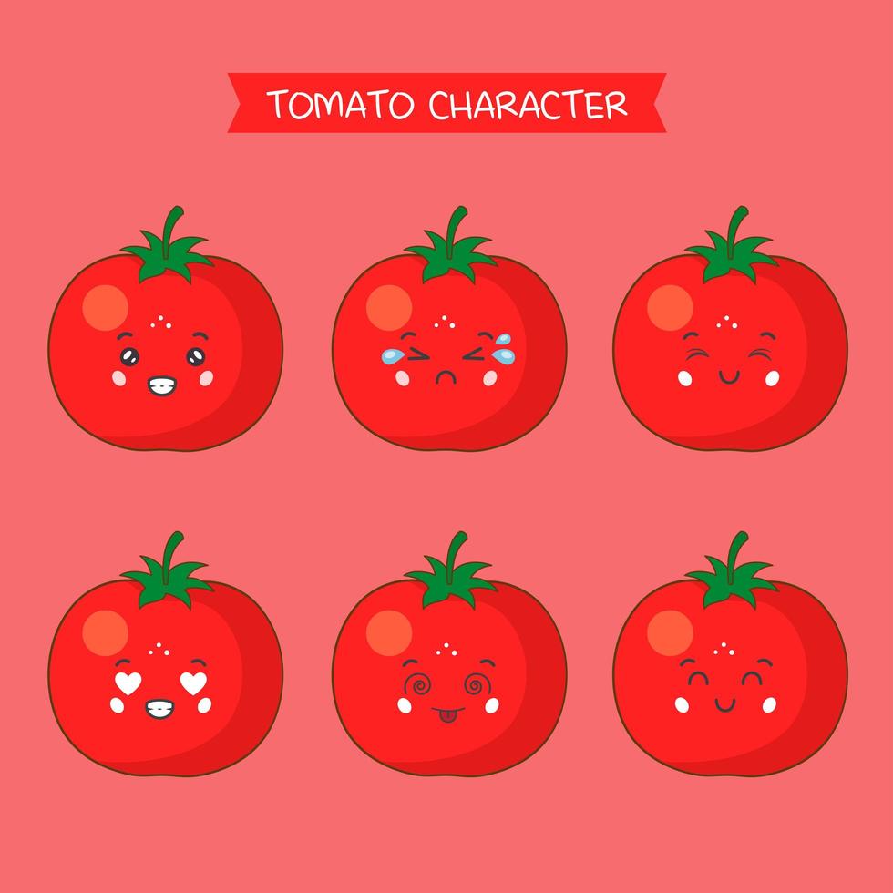 schattige tomaten tekenset vector