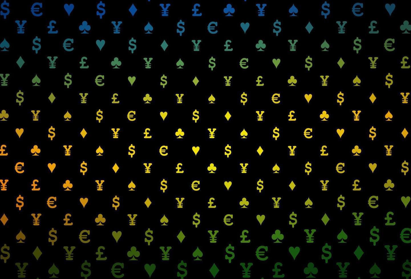 donkere veelkleurige, regenboog vector sjabloon met poker symbolen.