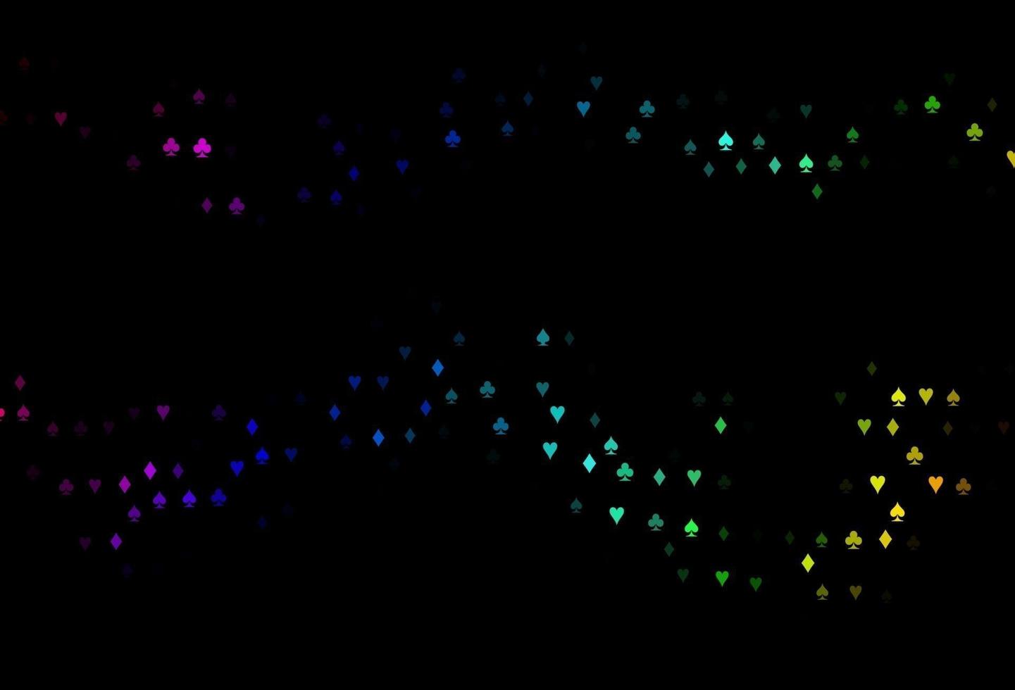 donkere veelkleurige, regenboog vectorachtergrond met kaartentekens. vector