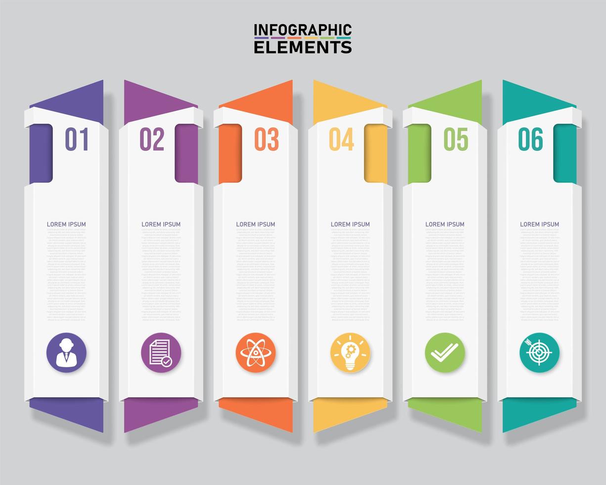 kleurrijke schone 6 schuine verticale infographic banners vector