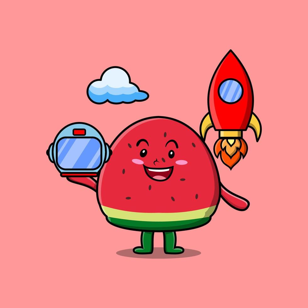 schattig mascotte tekenfilm watermeloen net zo astronaut vector