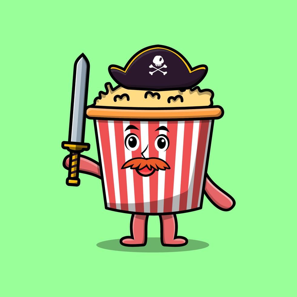 schattig tekenfilm mascotte karakter popcorn piraat vector