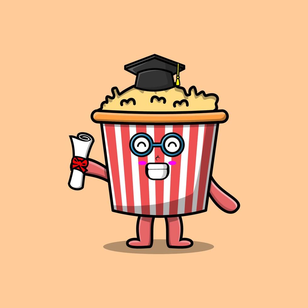 tekenfilm popcorn leerling diploma uitreiking dag met toga vector