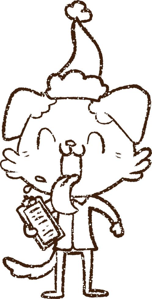 kerst hond houtskool tekening vector