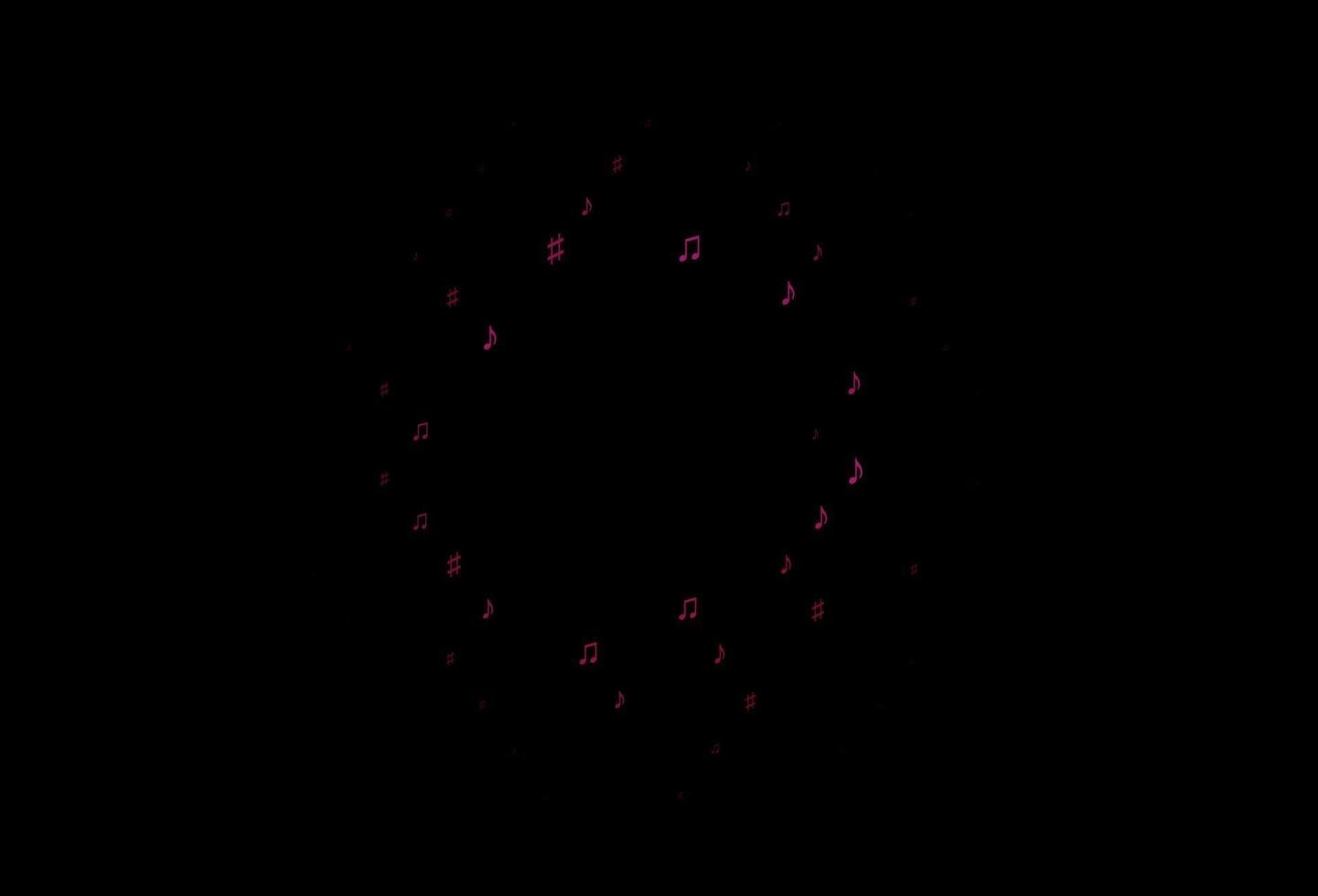 donker roze vector achtergrond met muziek- symbolen.