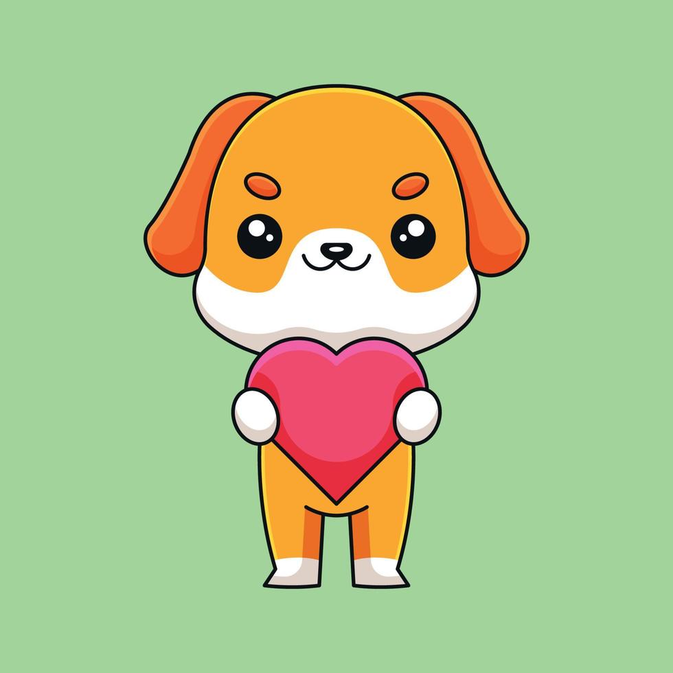 schattig hond Holding liefde haard tekenfilm tekening kunst hand- getrokken concept vector kawaii icoon illustratie