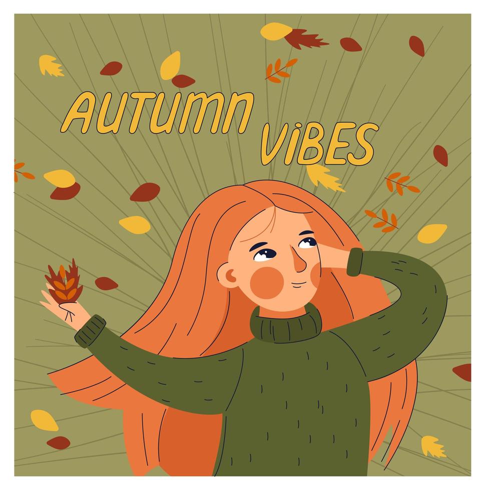 herfst illustratie met schattig vrouw. vector ontwerp voor kaart, poster, folder, web en andere gebruikers