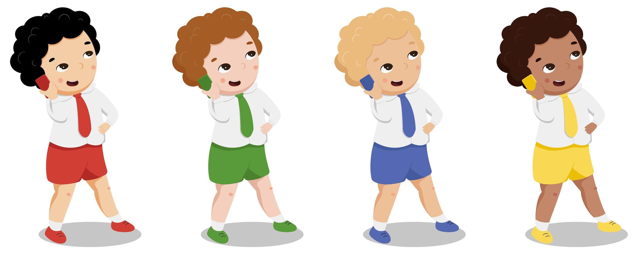 schattig tekenfilm kinderen sprekend telefoon. vector illustratie