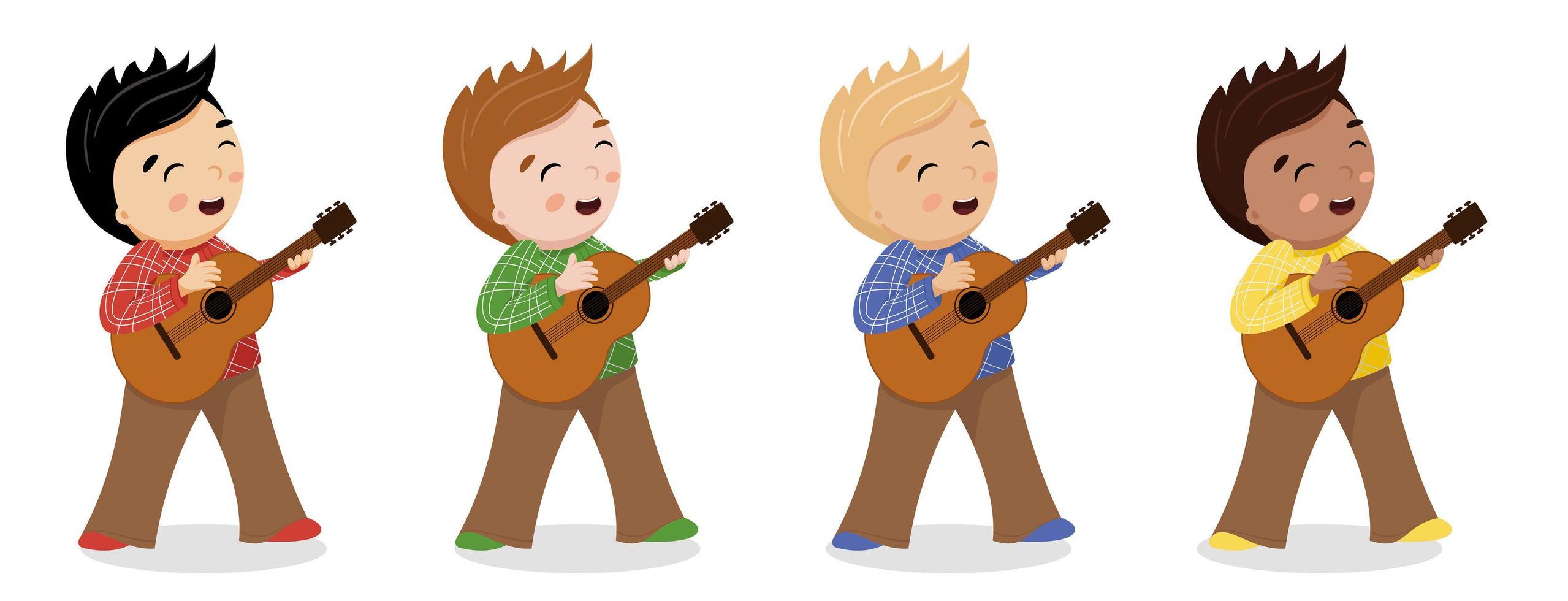 kleine jongen die gitaar speelt vector